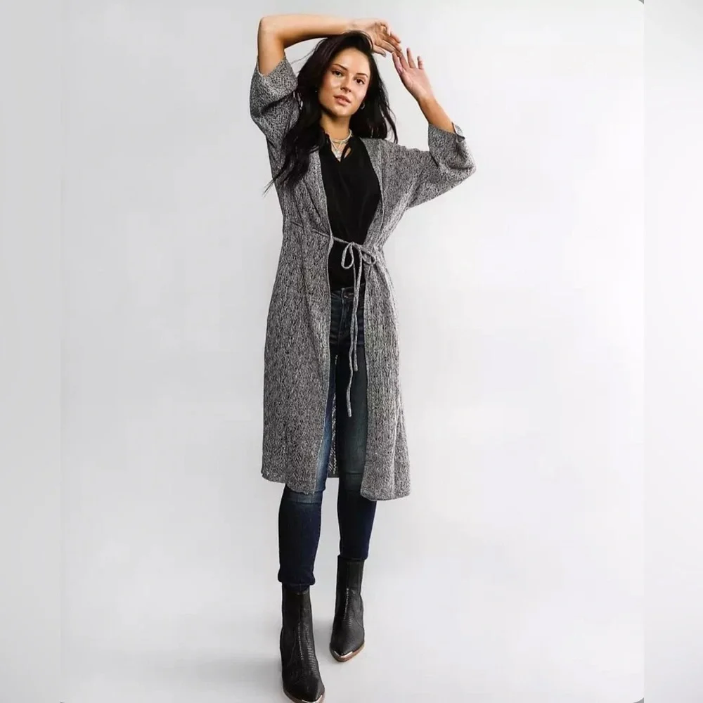 Daytrip Lightweight Cardigan Duster NEW Women Small Grey Long Open Knit Cover Up - Picture 2 of 15